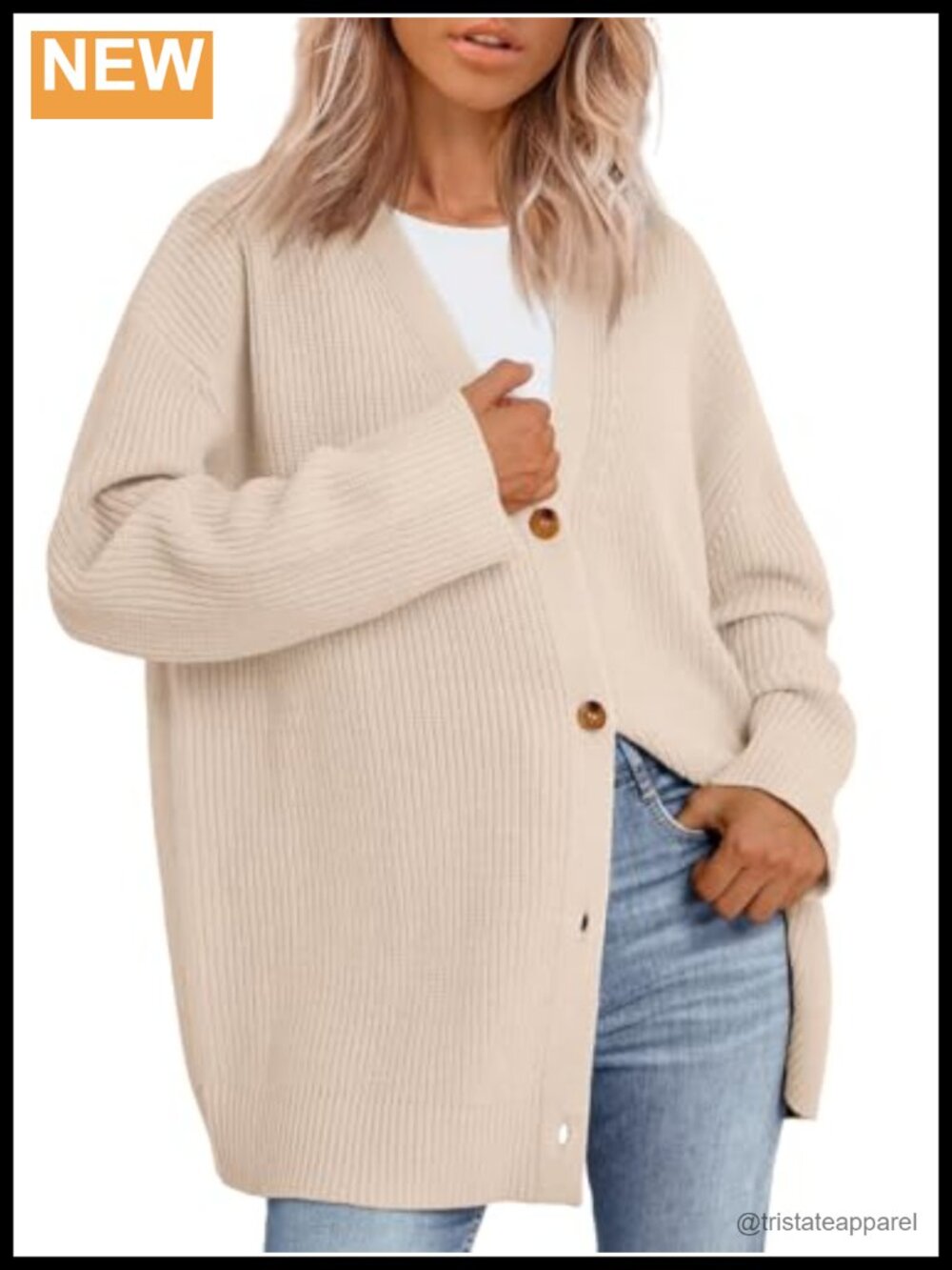 Oversized Knit Cardigan Sweater Open Front V-Neck Long Sleeve Cozy Fall Winter